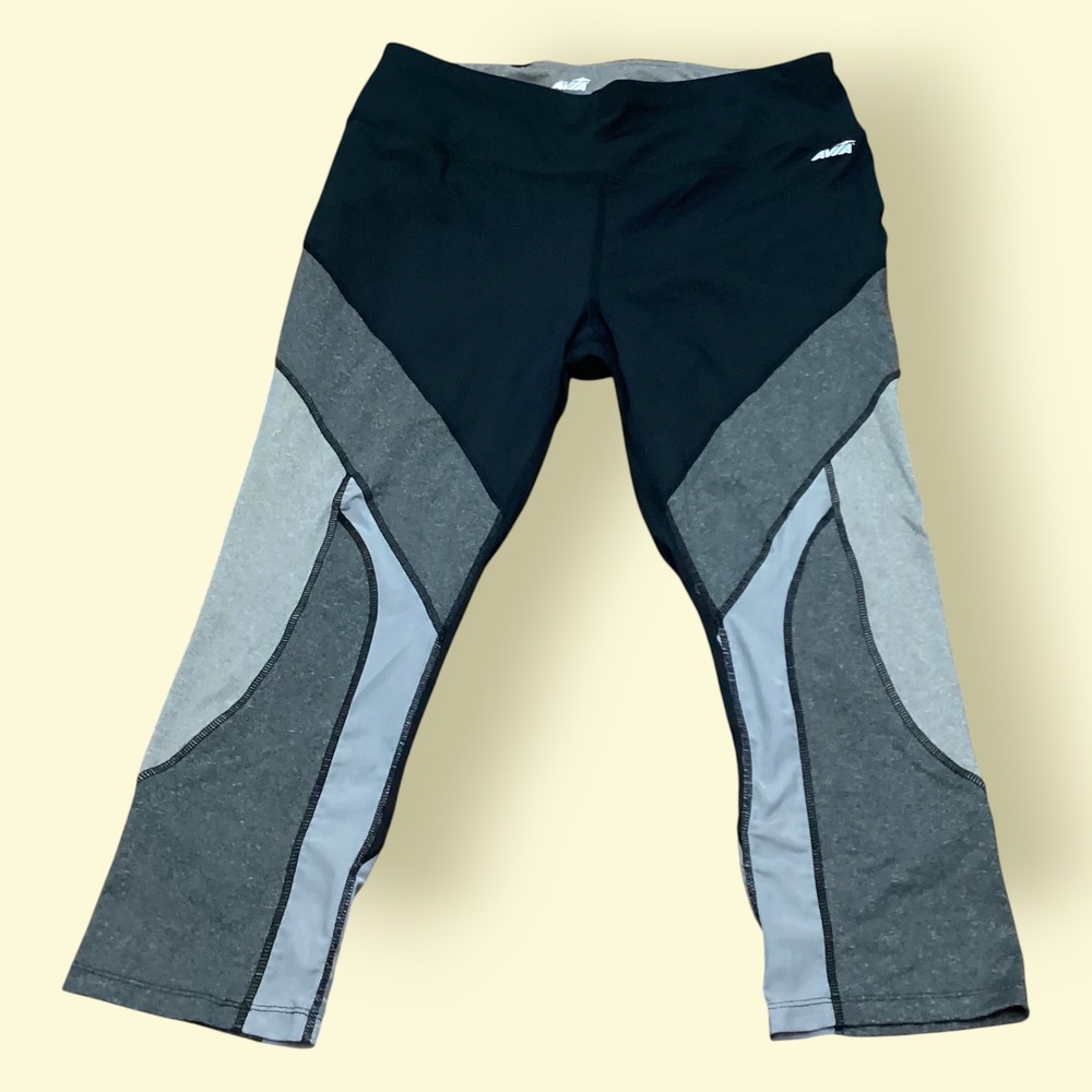 Avia Womens Colorblock Athletic Capri Leggings Black Grey AVL28141 Size Large